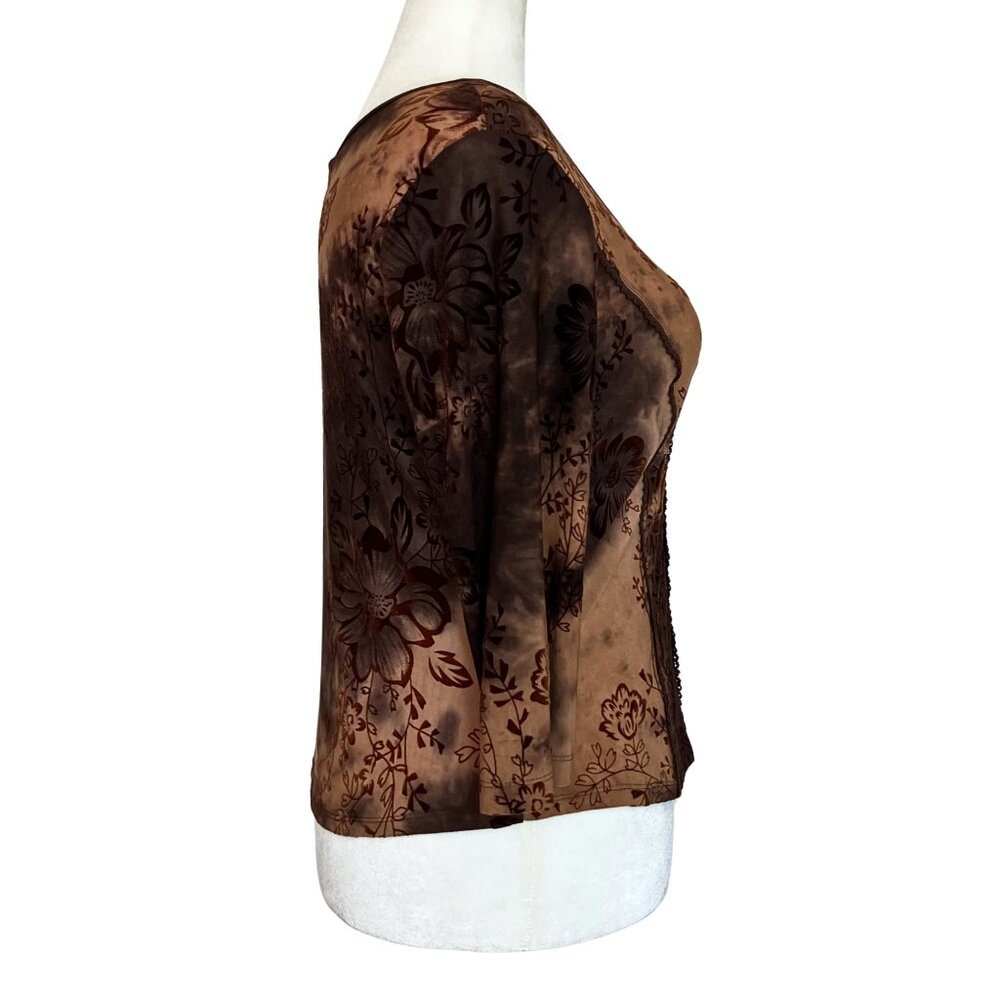 Vintage Y2K Fairycore Brown Burnout Floral Top. Petite Large. Whimsigoth Boho - Picture 6 of 11